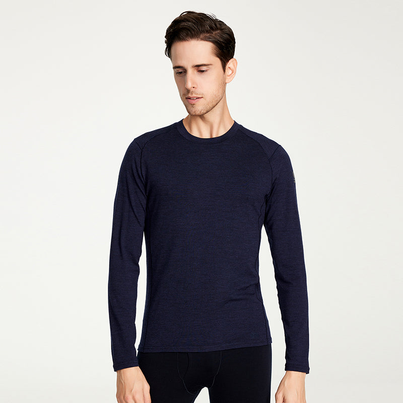 17.5μm ZEALWOOD Men's Long-Sleeve Round Neck Merino Wool T-shirt (200g)