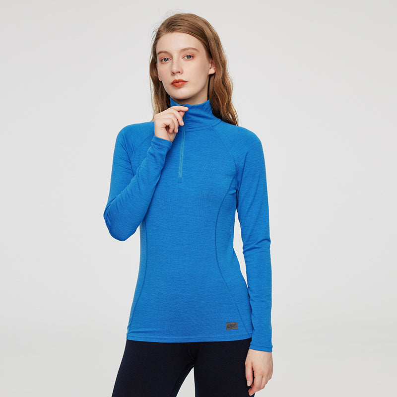 17.5μm Women's Long-Sleeve Zip-Neck Merino Wool Base Layer (200g)