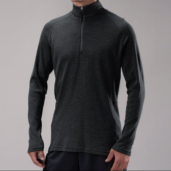 16.5μm Men's Long-Sleeve Stand Collar Merino Wool Base Layer (250g)