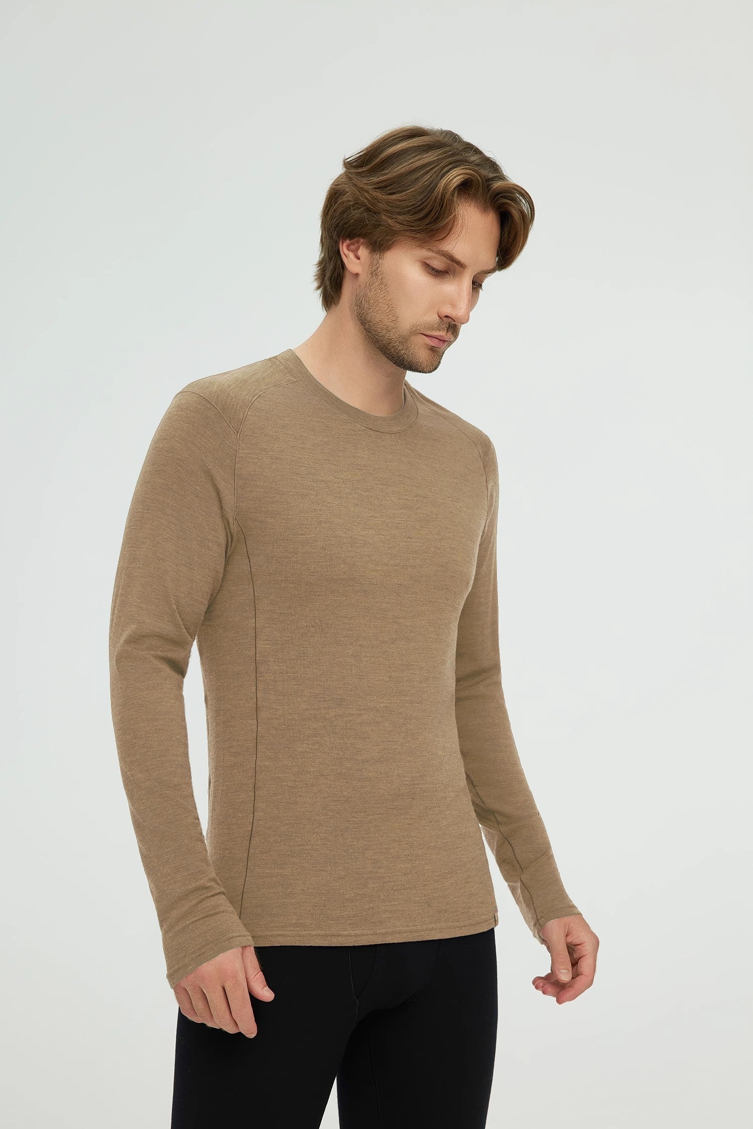 17.5μm ZEALWOOD Men's Long-Sleeve Round Neck Merino Wool T-shirt (200g)